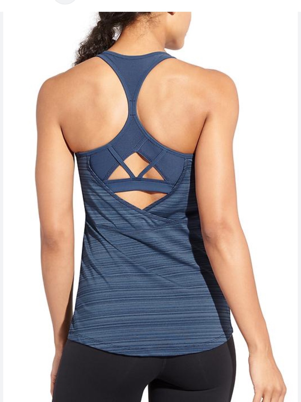 Athleta swift reach restore woman’s activewear yoga blue striped top size medium